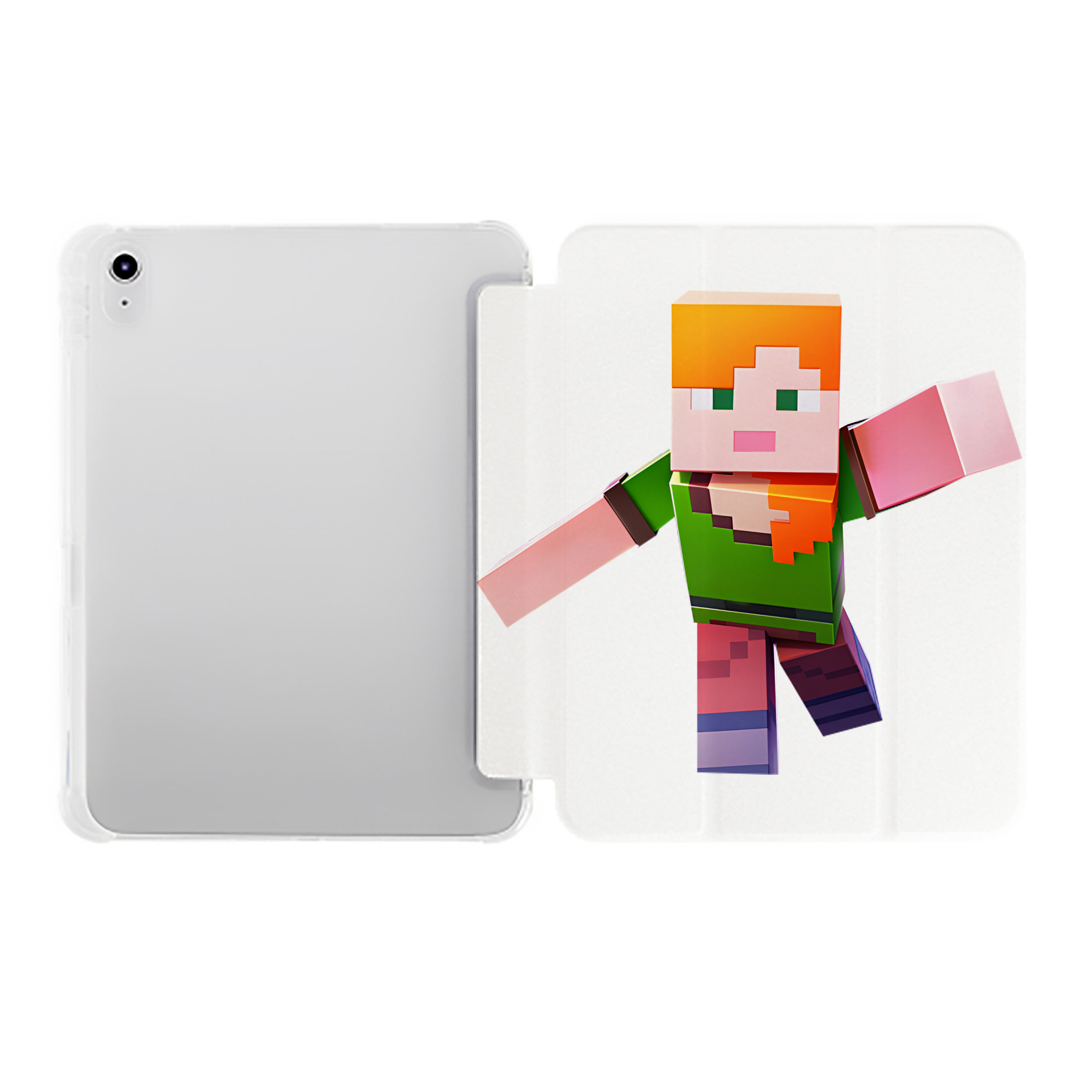 （画像用） マインクラフト ブロックの世界 Minecraft MC Block world IPad ケース ペン収納付き 三つ折りスタンド PUレザー×シリコン 対応機種9.5/10.5/10.9インチ